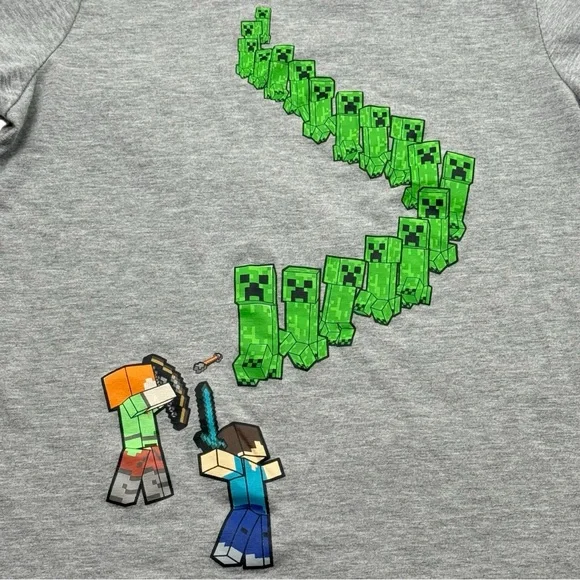 Minecraft Creeper Graphic Tee Kids Size S 6/7 Gray Mojang Official - Picture 5 of 8